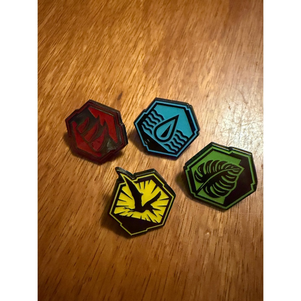 Jurassic World Enamel Pin Set 4pc Hexagon Dinosaur Elements Lapel Pins Amblin